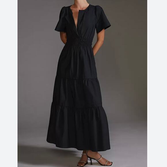 Anthropologie Dresses & Skirts - Anthropologie Somerset Maxi Dress Size SP Black Cotton Minimalist Neutral Petite